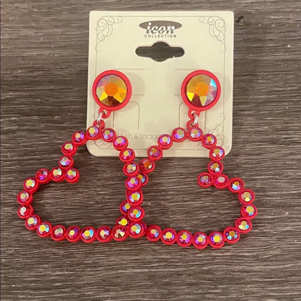 New Boutique Red & Fuchsia Iridescent Heart Earrings